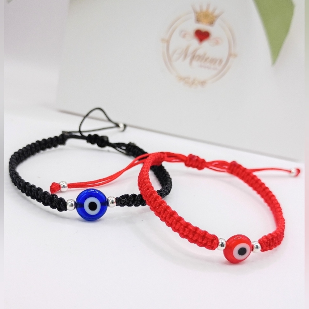 950 Peruvian Silver, Special Gift, Blue Evil Eye Bracelets for Couples
